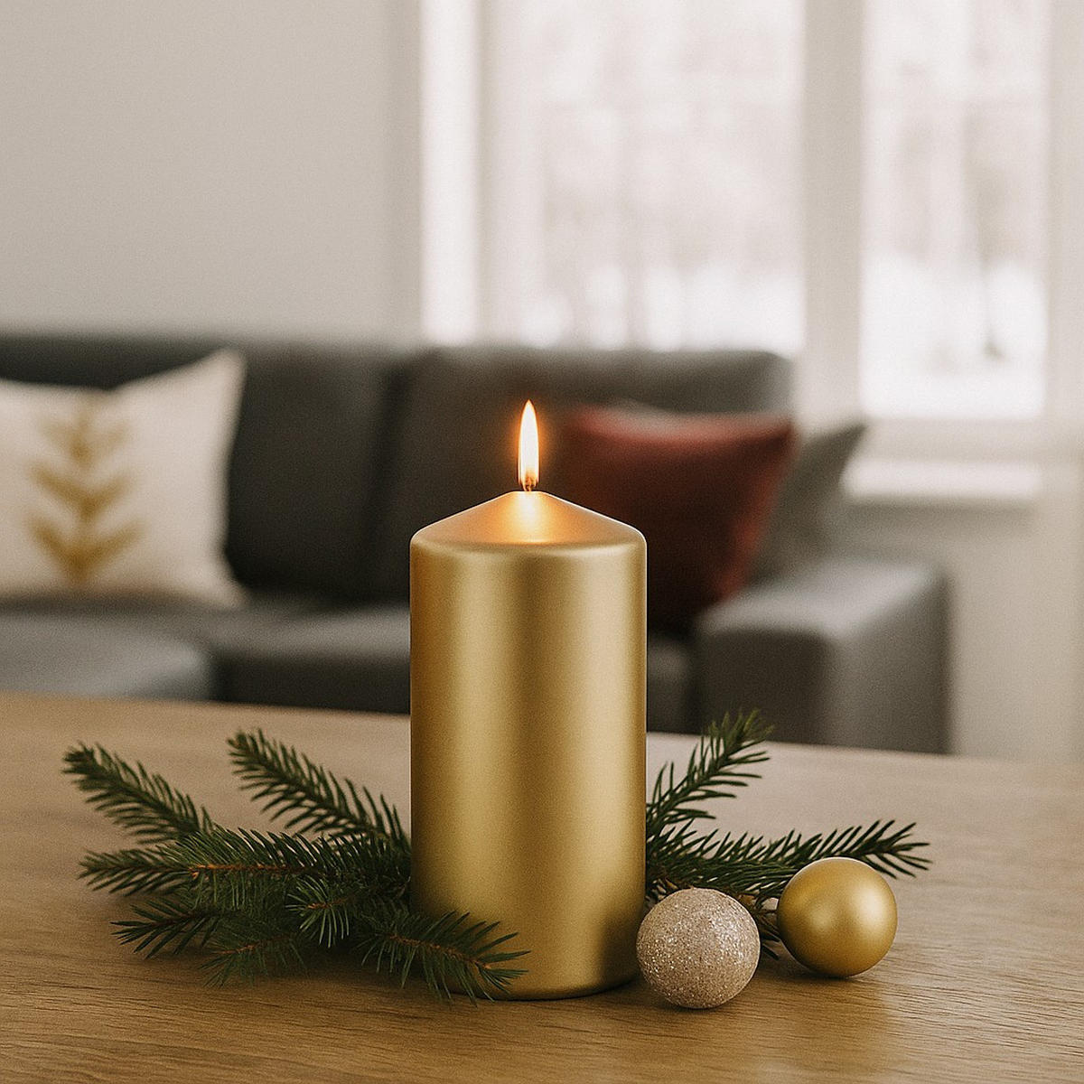 STUMPENKERZE glänzend 12 cm - Goldfarben, Paraffin (7/12/7cm) - Atmosphera Createur d´interieur