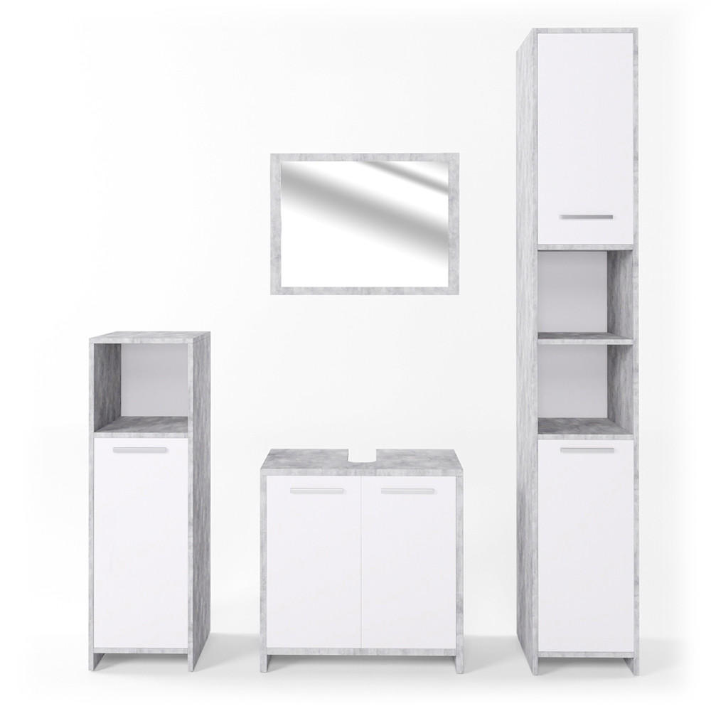 BADMÖBEL-SET Kiko Beton 4 Teile - Schieferfarben/Weiß, Holzwerkstoff (58/60/33cm) - Vicco