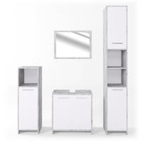 BADMÖBEL-SET Kiko Beton 4 Teile - Weiß/Grau, Holzwerkstoff (58/60/33cm) - Vicco