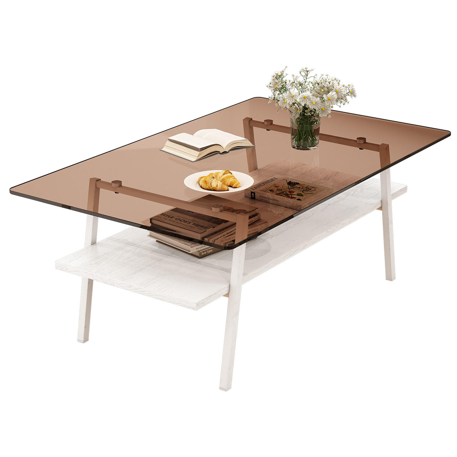 COUCHTISCH Glasplatte mit Metallgestell - Weiß, Glas (58/98/42.5cm) - Kaket