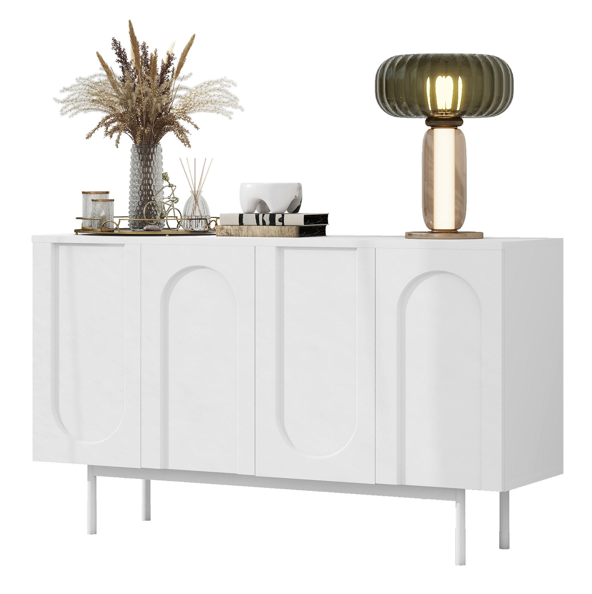 SIDEBOARD 120/42/80 cm weiß aus MDF mit 4 Türen und verstellbaren Einlegeböden - Weiß, Holzwerkstoff (140/80/42cm) - OKWISH