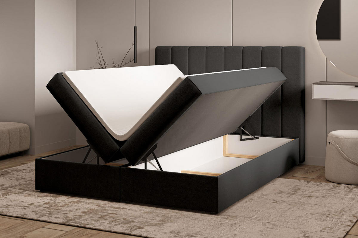 KONTINENTALBETT - Boxspringbett 01 180x200 - Trinity 16 - Schwarz - Schwarz/Kieferfarben, Holzwerkstoff/Textil (180/200cm) - Möblo