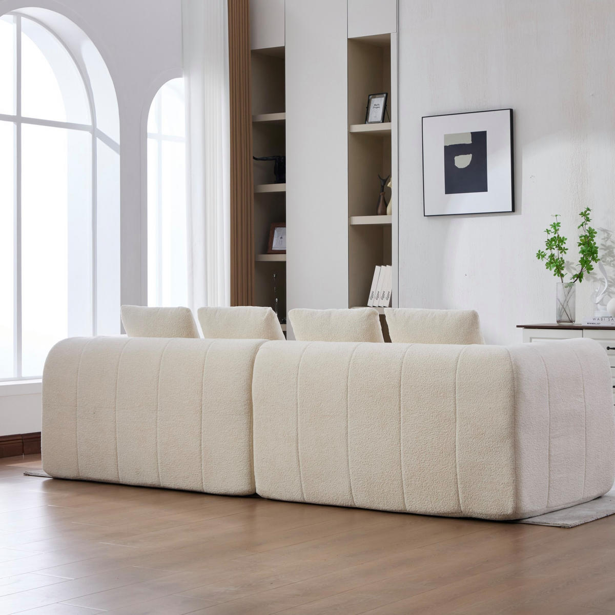 3-SITZER Sofa aus Stoff 260x94,5x80 cm Beige modular, montagefrei mit tiefer Sitzfläche und Armlehnen - Beige, Textil (260/70/95.5cm) - Modfu