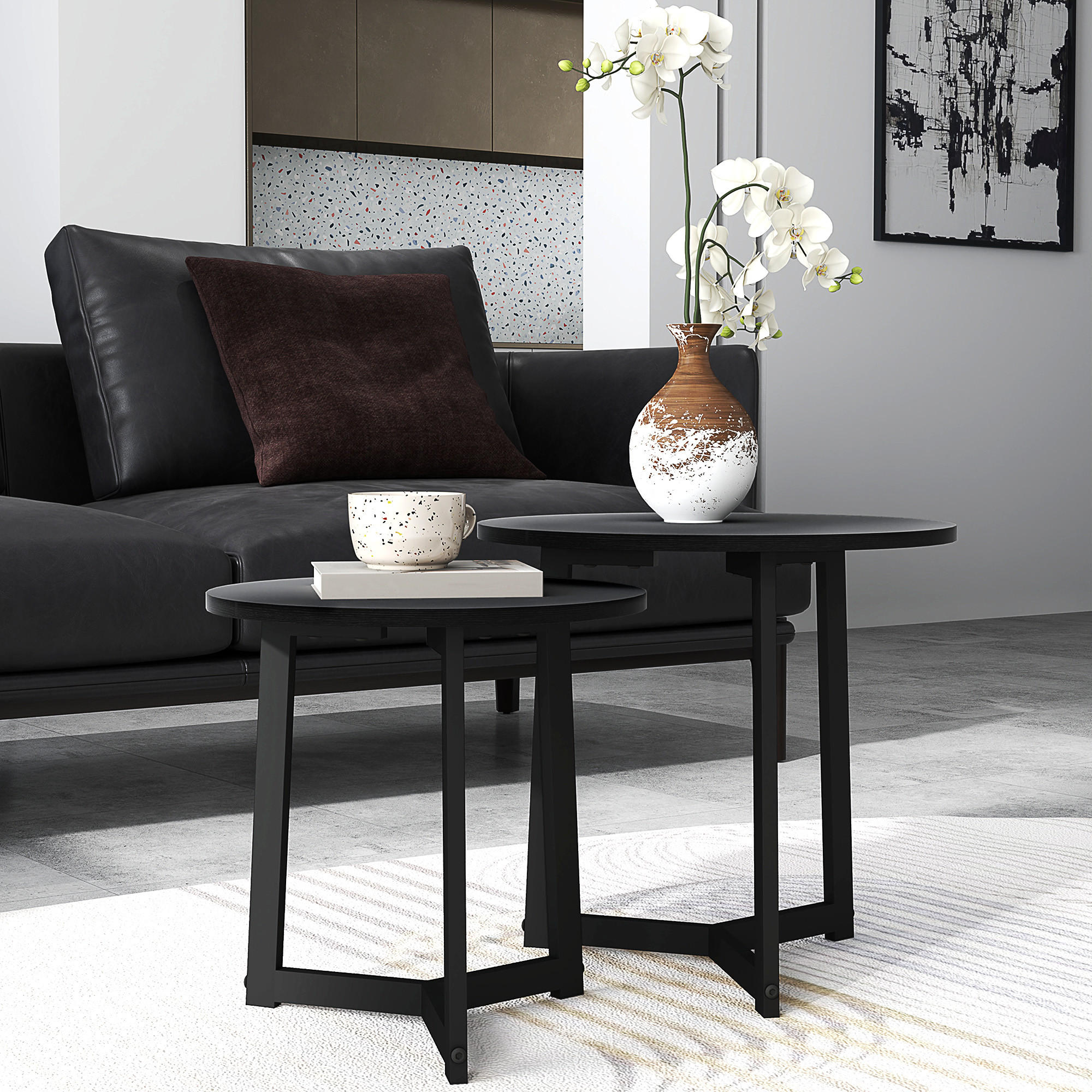 COUCHTISCH, 2er-Set , bis 35 kg Belastbar, Schwarz - Schwarz, Metall (48/48/45cm) - HOMCOM
