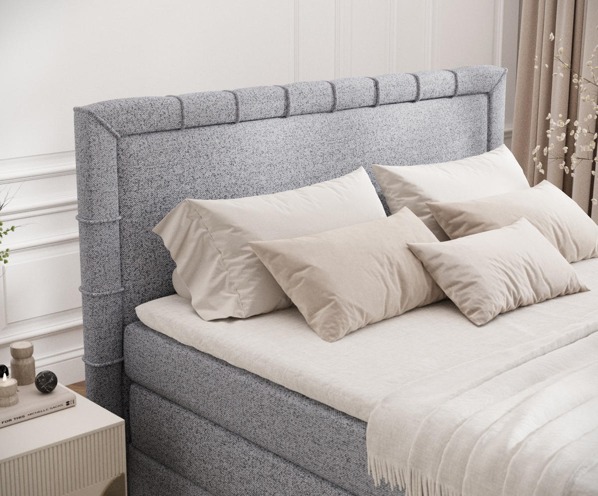 BOXSPRINGBETT Rosabel Grau 160/200 cm mit Matratze und Topper - Schwarz/Grau, Holz/Holzwerkstoff (160/200cm) - Maison de Reve