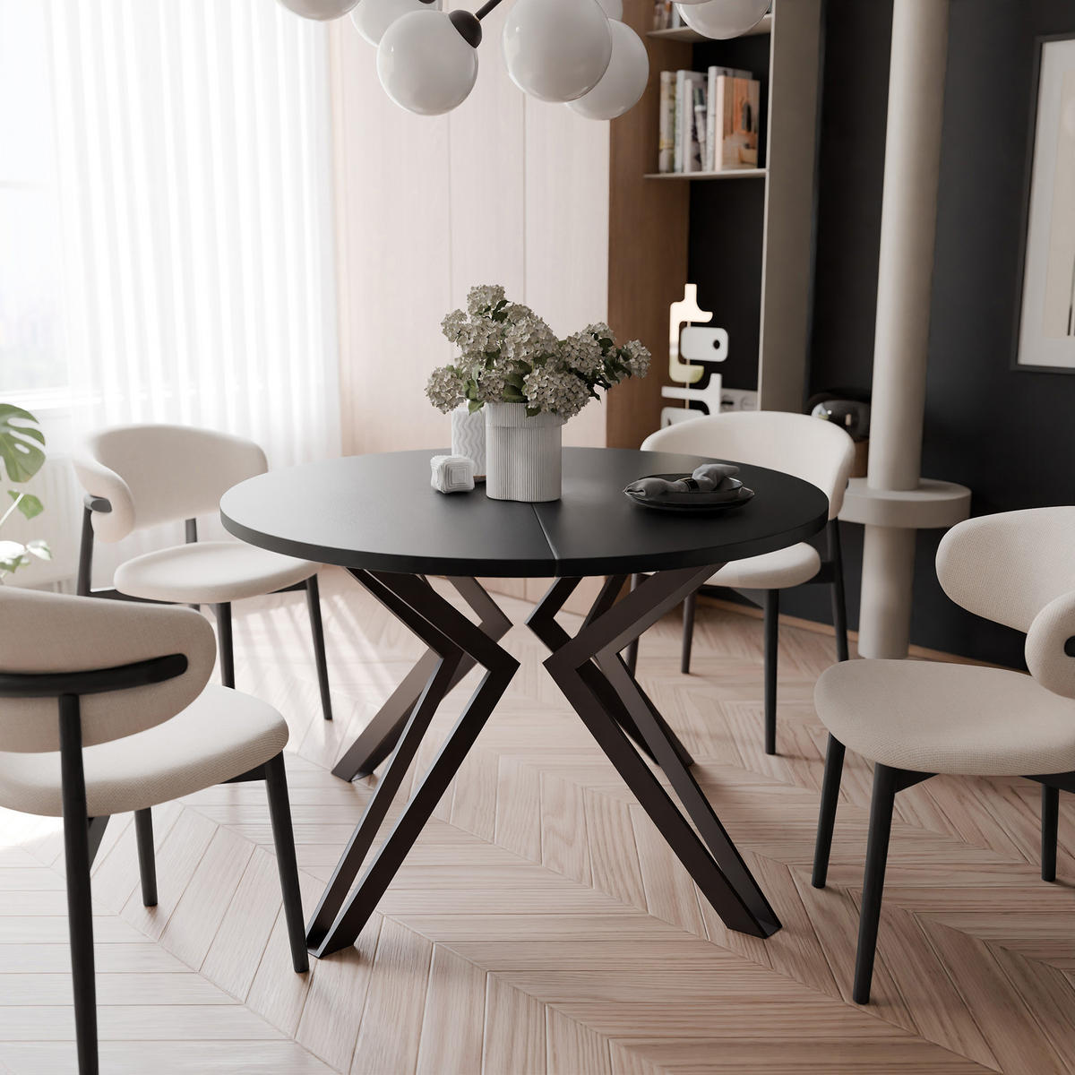 JÍDELNÍ STŮL RAMIRO 120 cm rozkládací z MDF, černý / dub Artisan - černá, kov/kompozitní dřevo (120/120/76cm) - Idohome