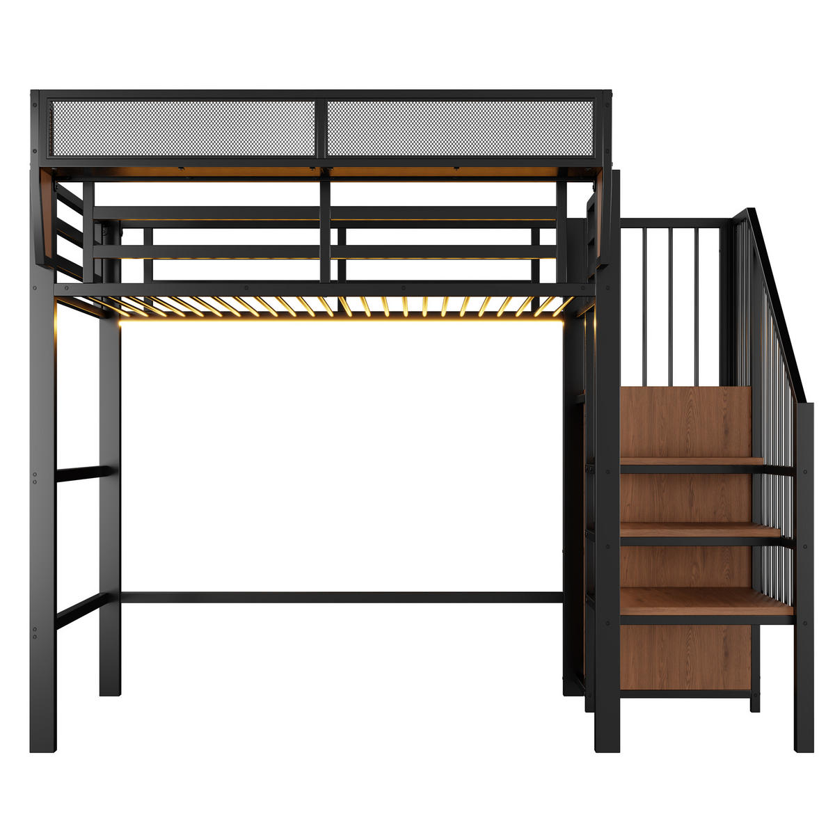 HOCHBETT Schwarz aus Metall 90×200cm mit Sicherheitsleiter, flexiblem Regal und farbwechselnder LED-Beleuchtung - Schwarz, Metall (90/200cm) - Luhomfu