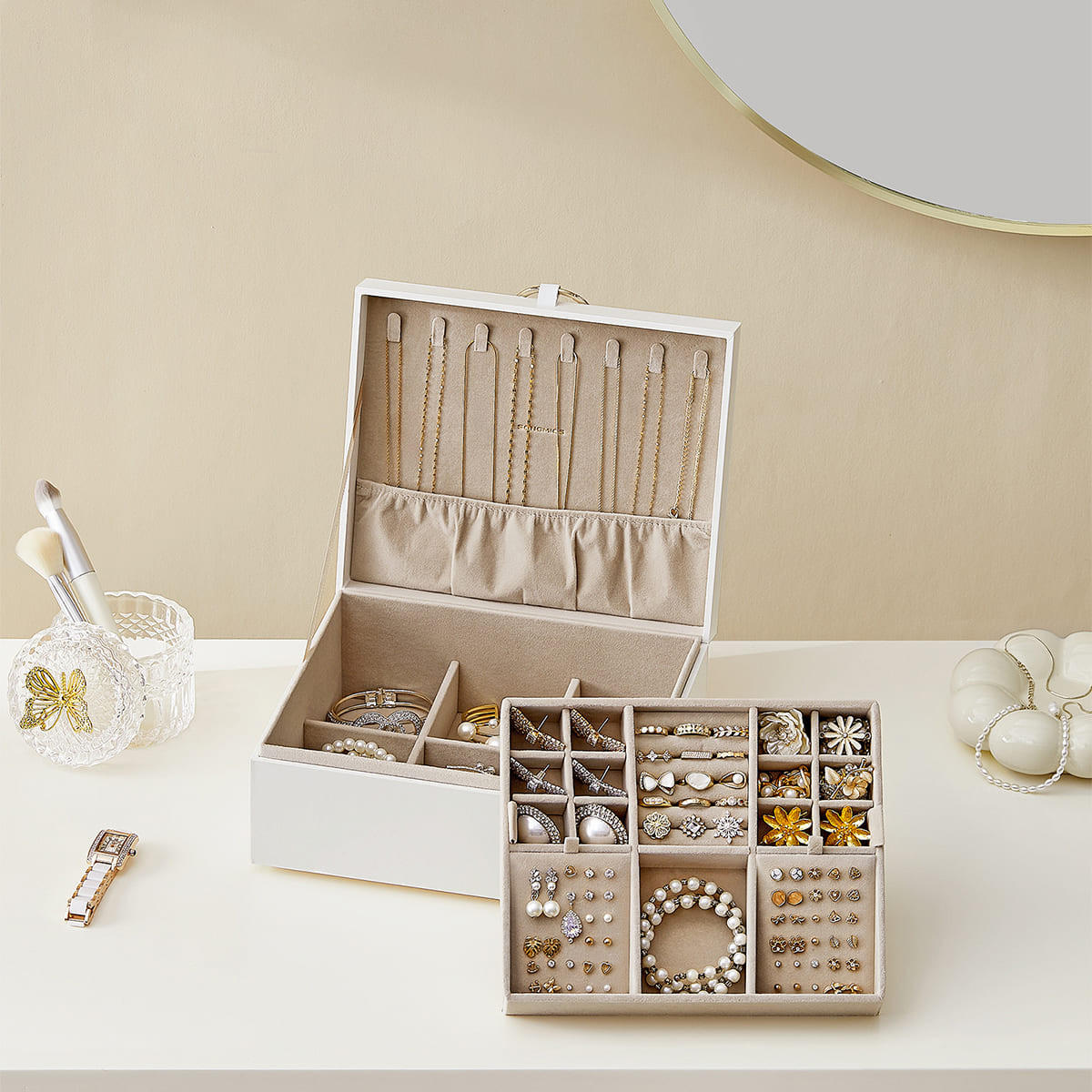 SCHMUCKKÄSTCHEN Weiß - H15,5 cm - Weiß, Holzwerkstoff (22/15.5/25.5cm) - Calicosy