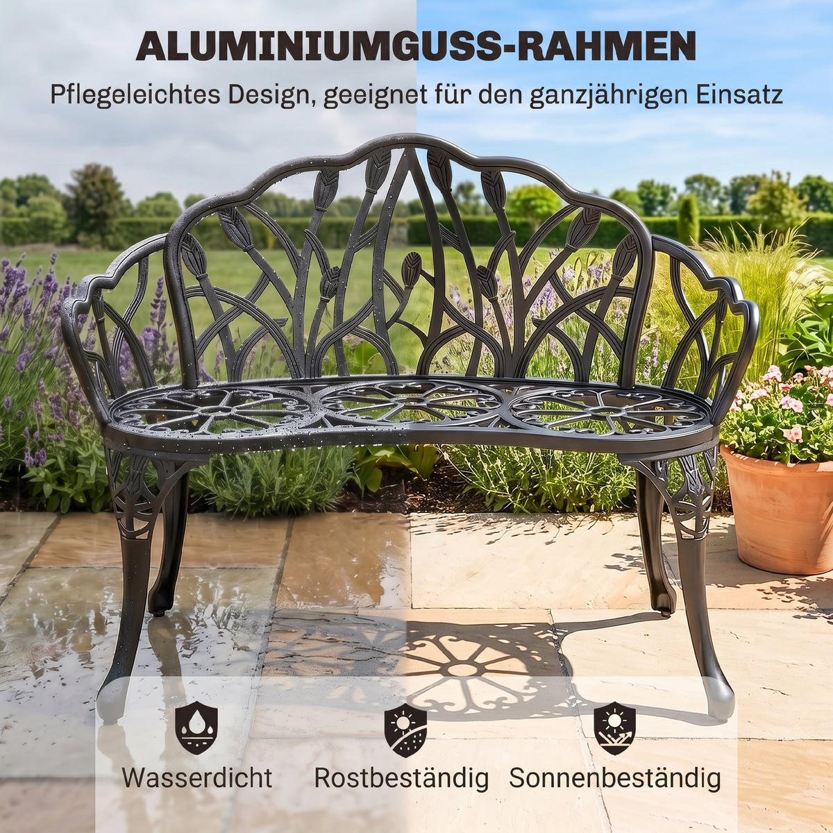 GARTENBANK Gussaluminium Schwarz - Schwarz, Metall (57/78/99cm) - Outsunny
