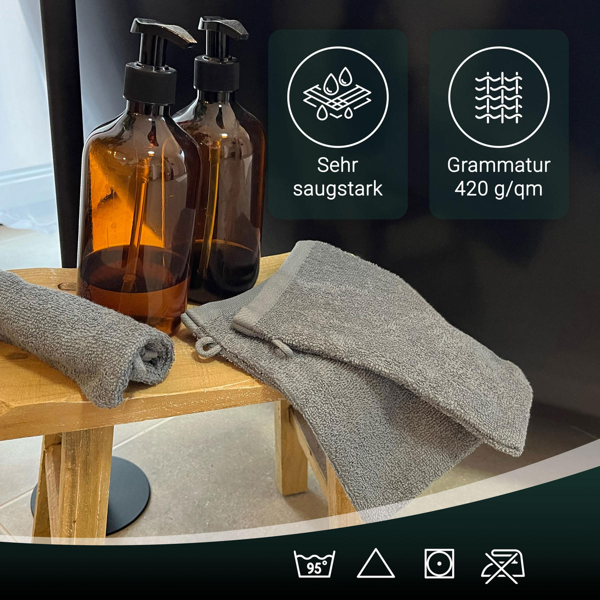 WASCHHANDSCHUH, 10er-Set, 16x21 cm, 100% Baumwolle, Grau - Hellgrau, Textil (16/21cm) - Zollner