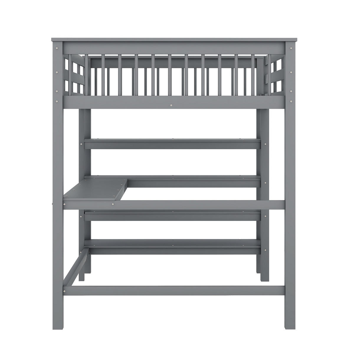 HOCHBETT aus Kiefernholz und MDF 140x200 cm Grau mit Schreibtisch und Ablagefächern - Grau, Holzwerkstoff (140/200cm) - IVMEU