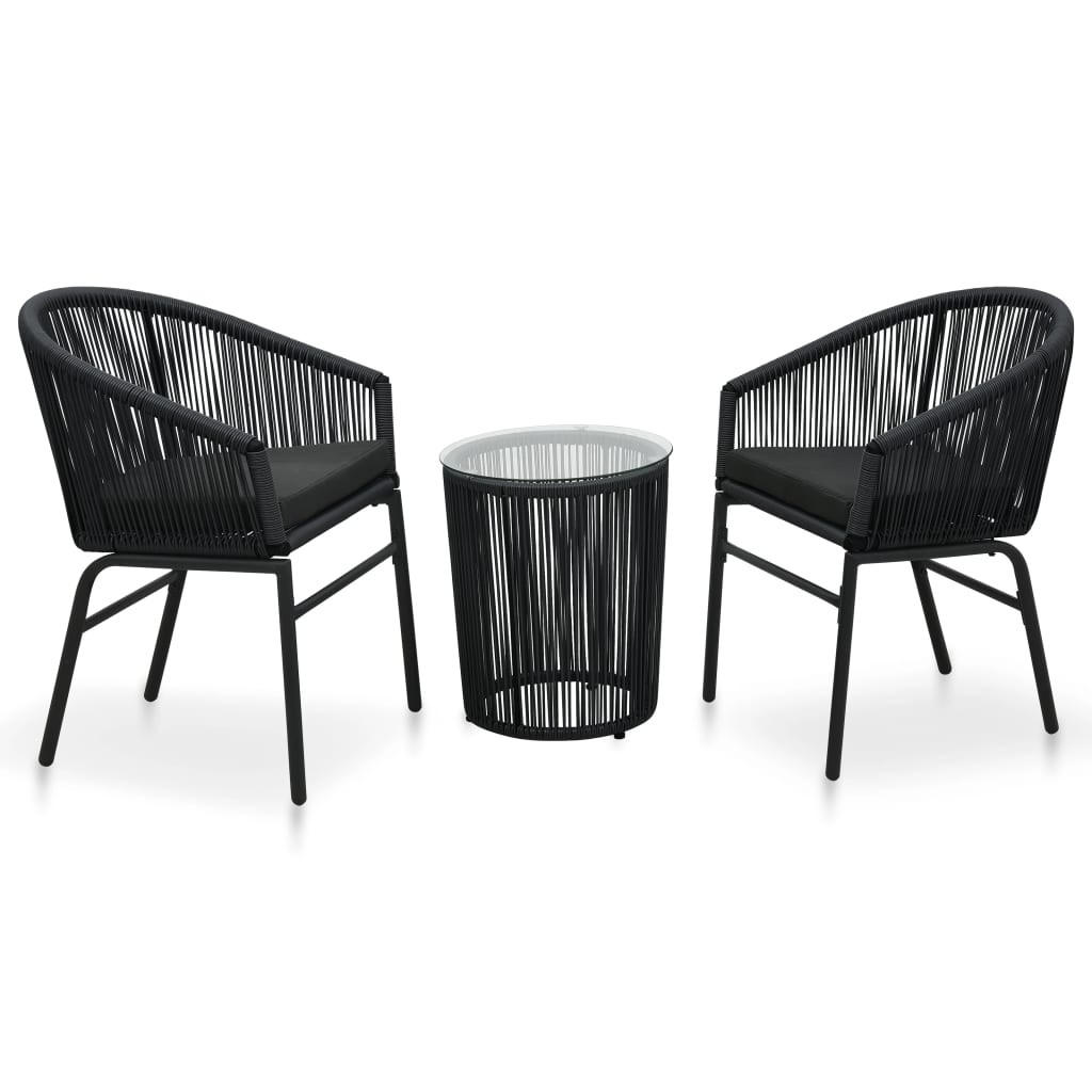 BISTRO-SET Mit Kissen 3-teilig Pe-Rattan Schwarz - Schwarz, Kunststoff - vidaXL