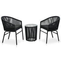 BISTRO-SET Mit Kissen 3-teilig Pe-Rattan Schwarz - Schwarz, Kunststoff - vidaXL