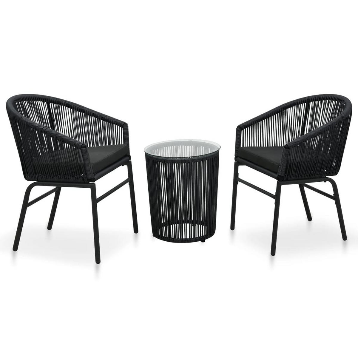 BISTRO-SET Mit Kissen 3-teilig Pe-Rattan Schwarz - Schwarz, Kunststoff - vidaXL