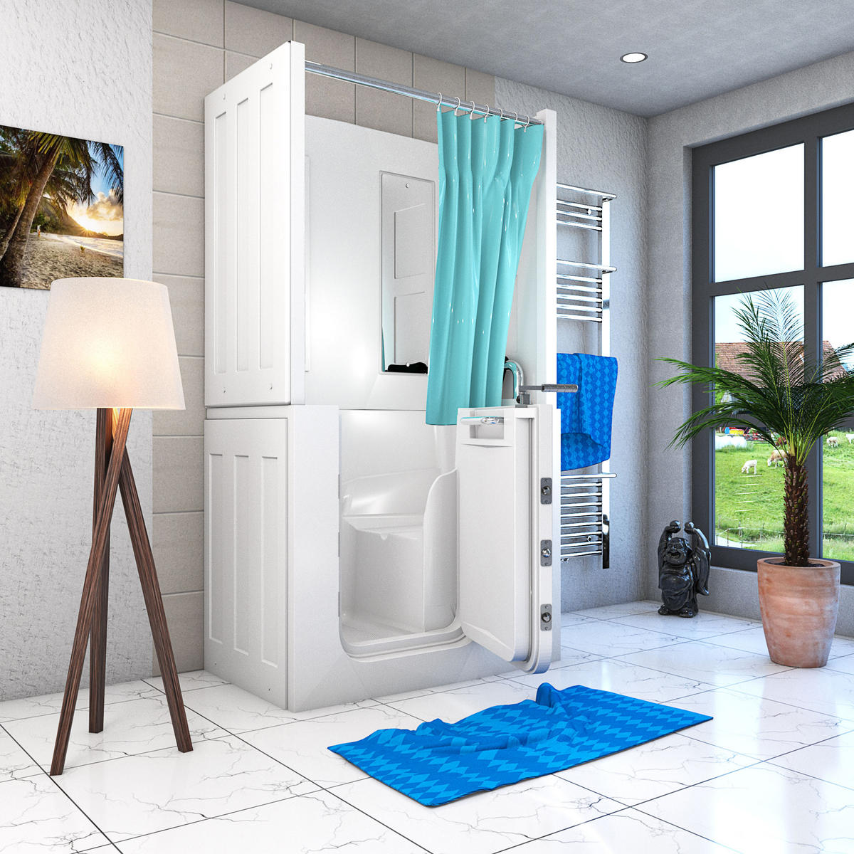 SENIORENDUSCHE S08D-TH-B-R Weiß - Weiß, Glas/Kunststoff (110/68/205cm) - AcquaVapore by Sandra Jentho