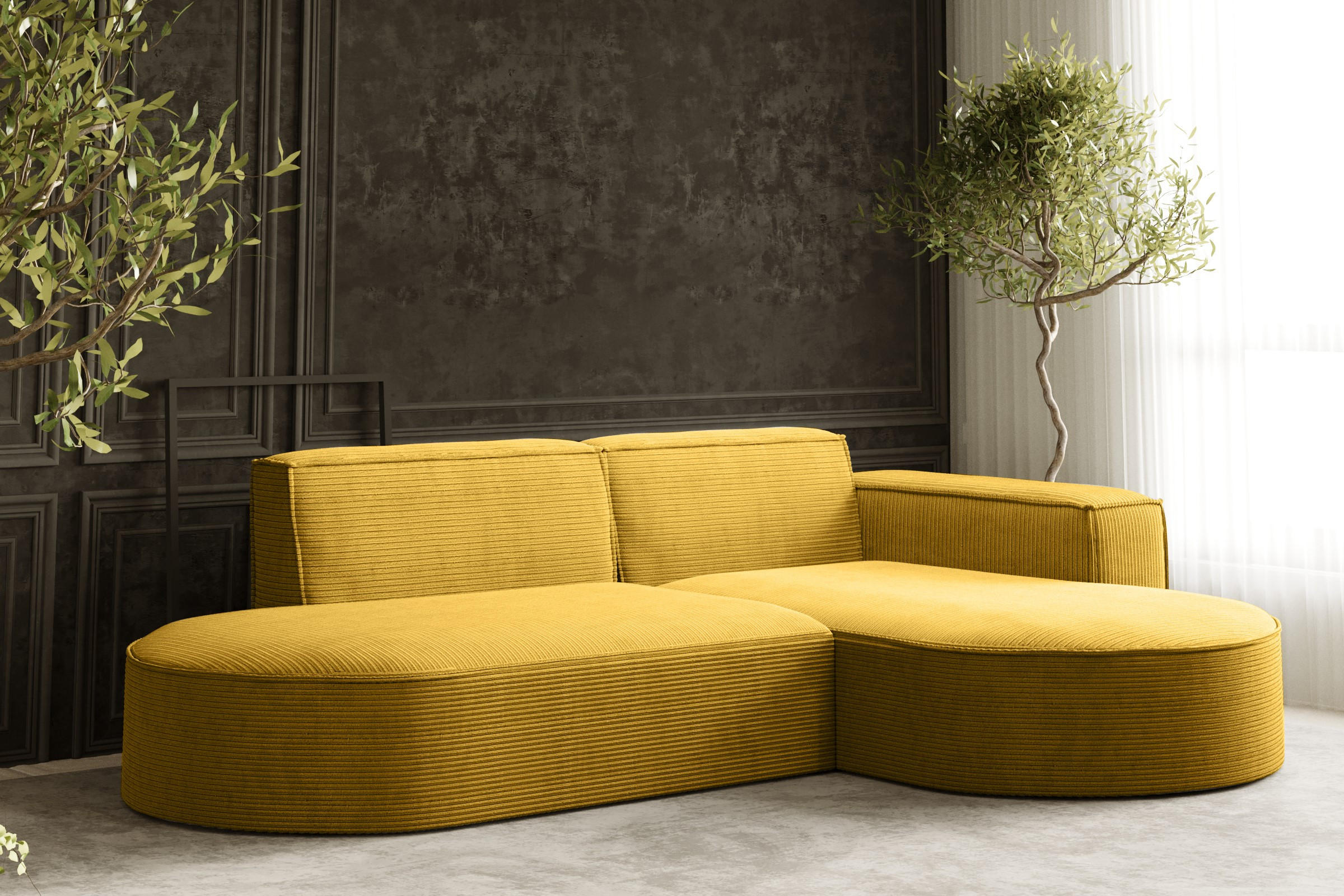 ECKSOFA Modena Studio, Cord Stoff Gelb Rechts - Gelb, Holzwerkstoff/Textil (236/165cm) - Kaiser Möbel