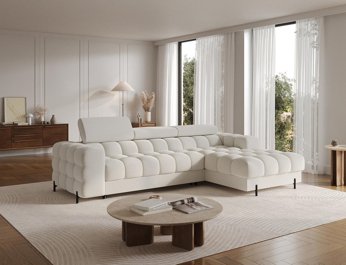 ECKSOFA FELRO mit Schlaffunktion, Bettkasten & verstellbaren Kopfstützen – Modernes Premium-Ecksofa in L-Form - Weiß, Kunststoff (181/285cm) - Wohnideebilder