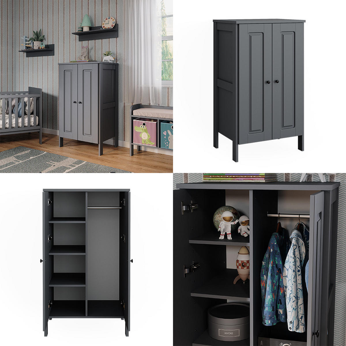 KINDERKLEIDERSCHRANK Ajaton Grau 70 x 120.6 cm - Grau, Holzwerkstoff (70/120.6/53.4cm) - VitaliSpa