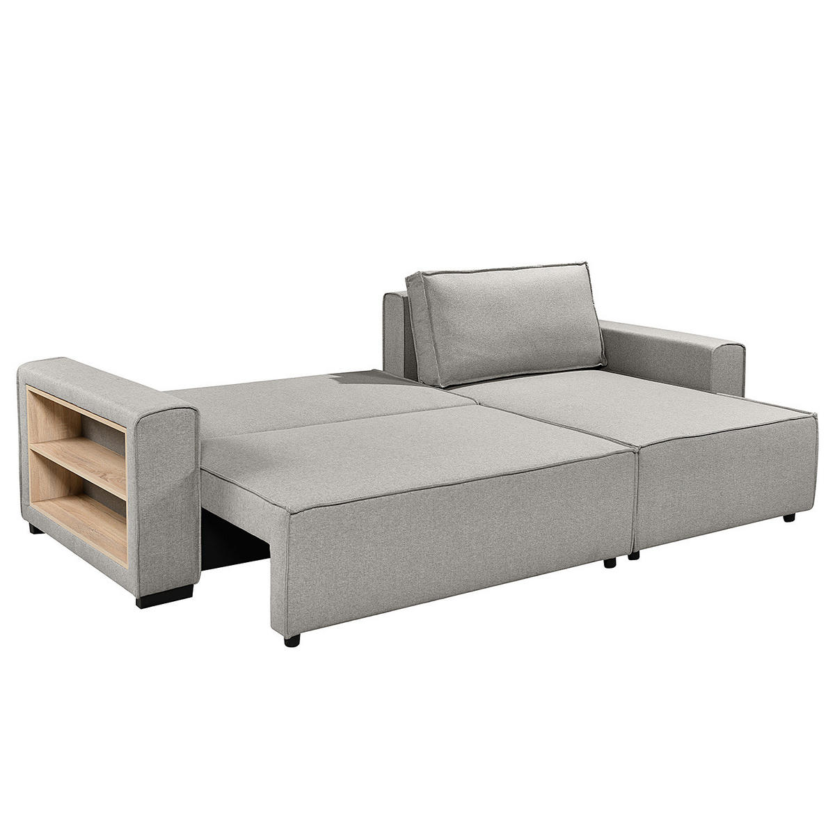 ECKSOFA mit Schlaffunktion - Flachgewebe - Schwarz/Grau, Kunststoff/Textil (284/155cm) - home24