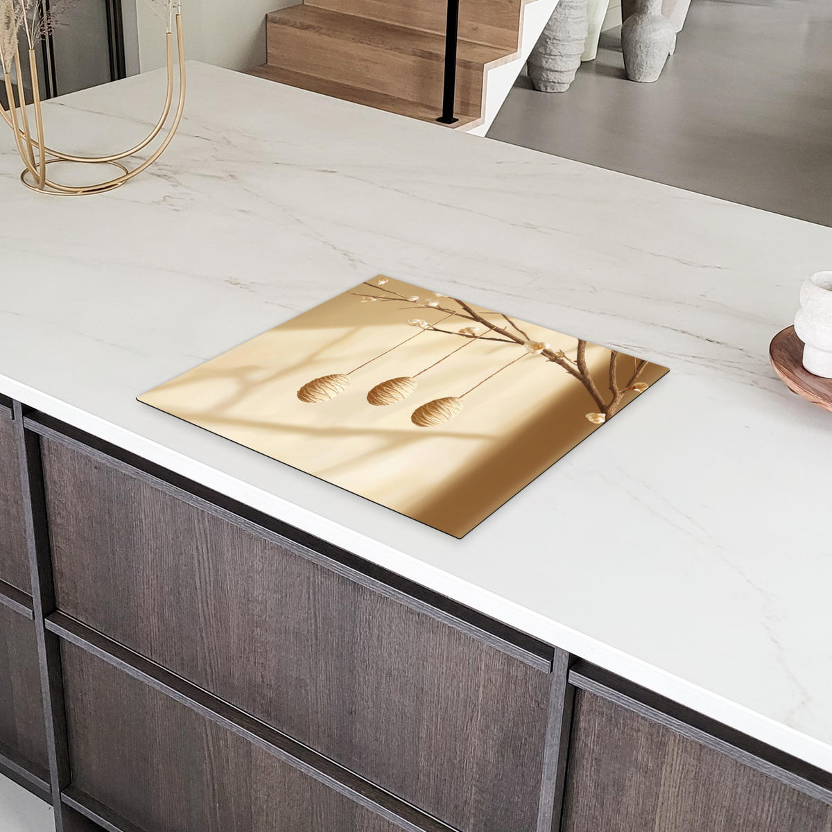 HERDABDECKPLATTE Beige - Osterkuchen - Eier Abdeckung Ceranfeld 59x51 cm - Beige, Kunststoff (59/51/0.2cm) - MuchoWow