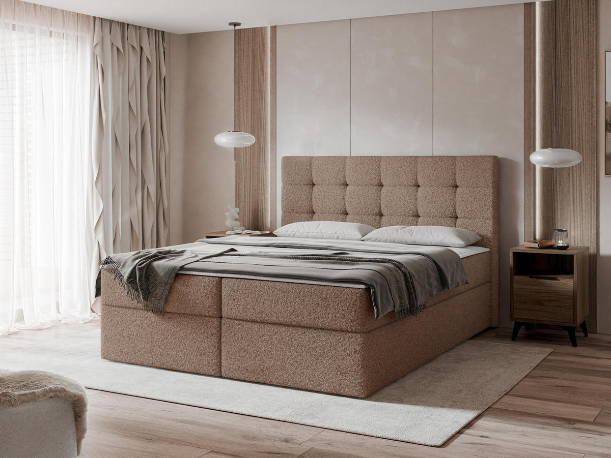 BOXBETT Luanda Boucle - H3 - Braun, Holzwerkstoff/Textil (180/200cm) - MIRJAN24