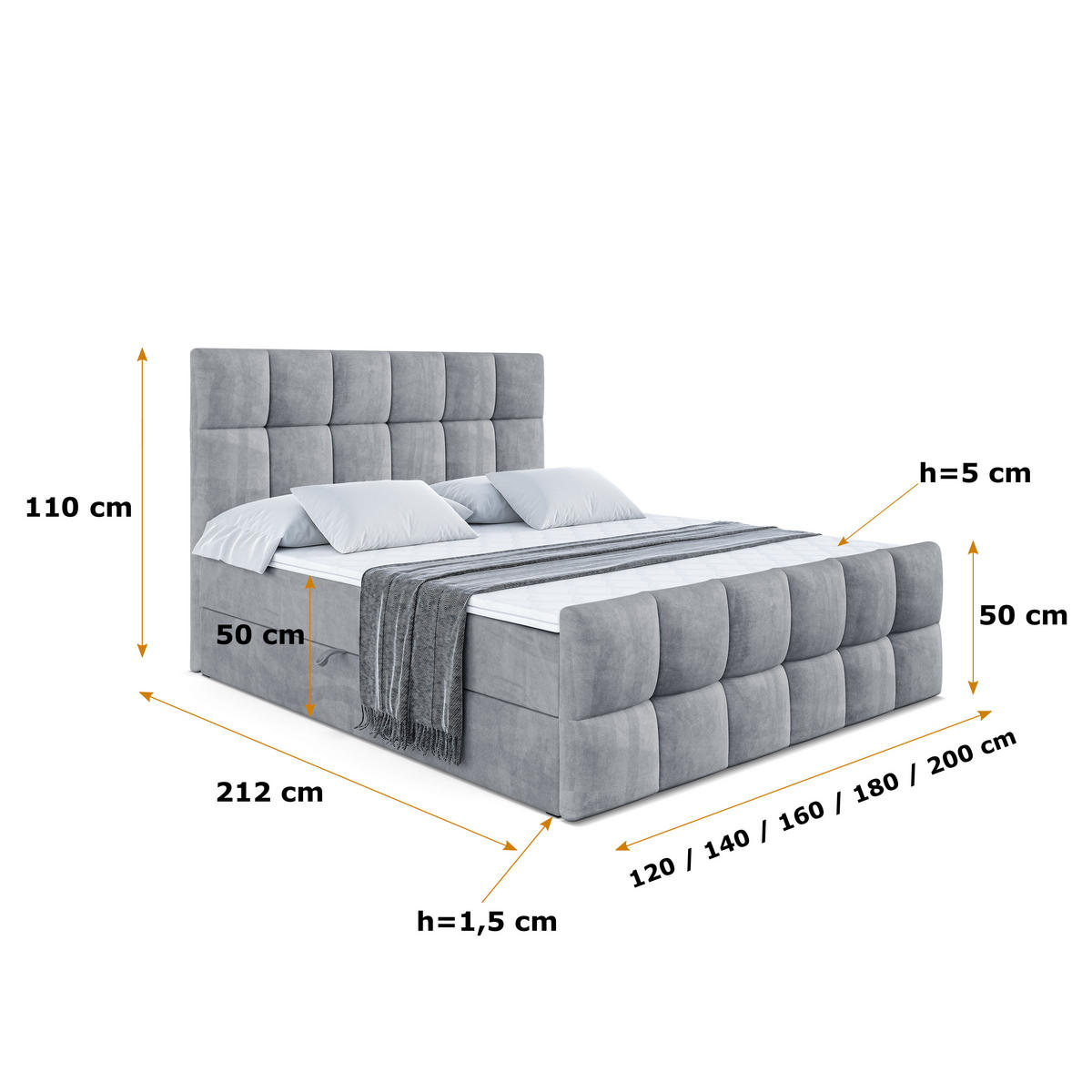 BOXBETT RICAR-Z - 140 x 200 - H3 - Grau - Grau, Holzwerkstoff (140/200cm) - ALTDECOR
