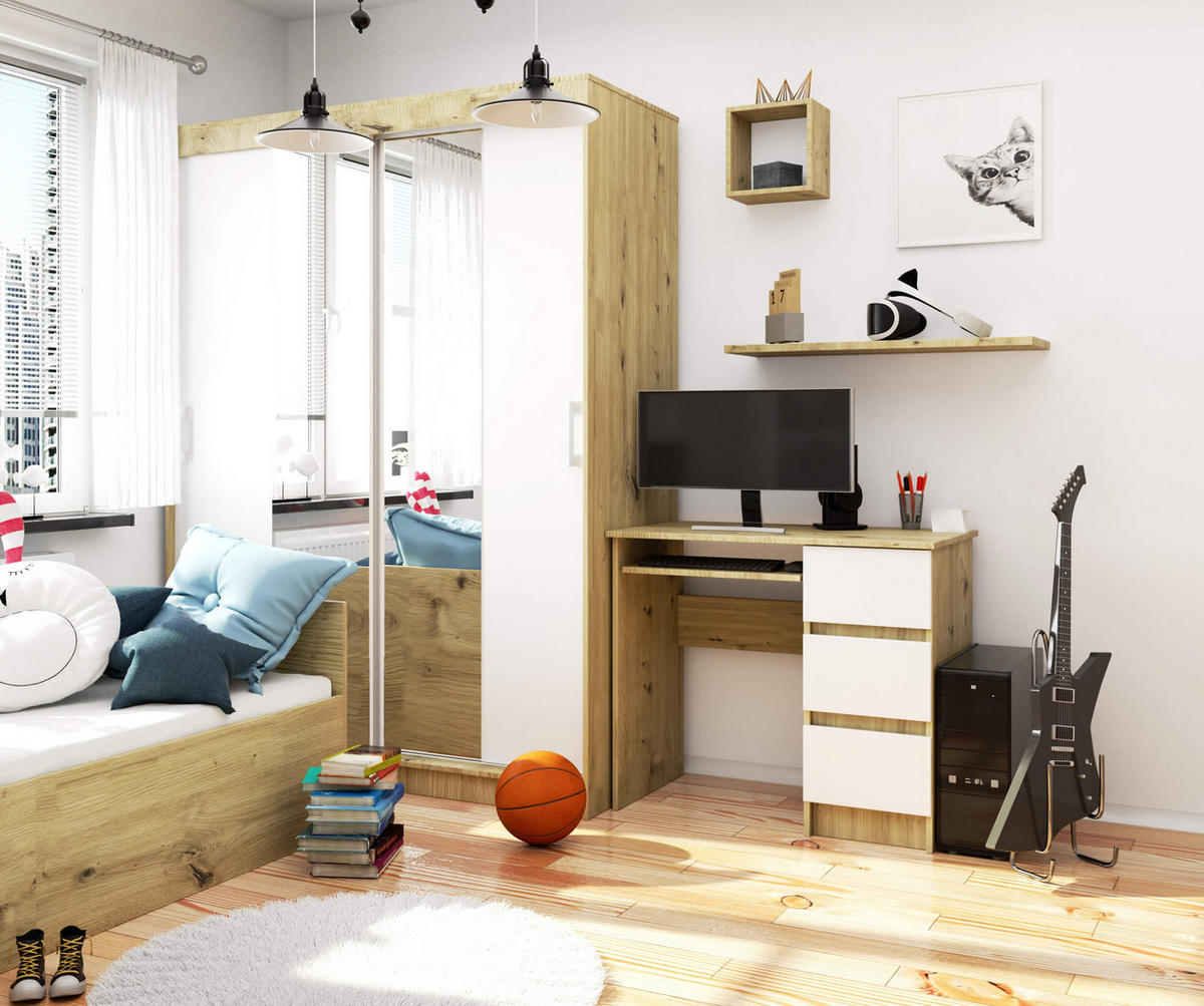 SCHREIBTISCH Eiche Artisan, Weiß 77/90/50 - Eiche Artisan/Weiß, Holzwerkstoff (50/90/77cm) - RAUMHIRSCH FURNITURE