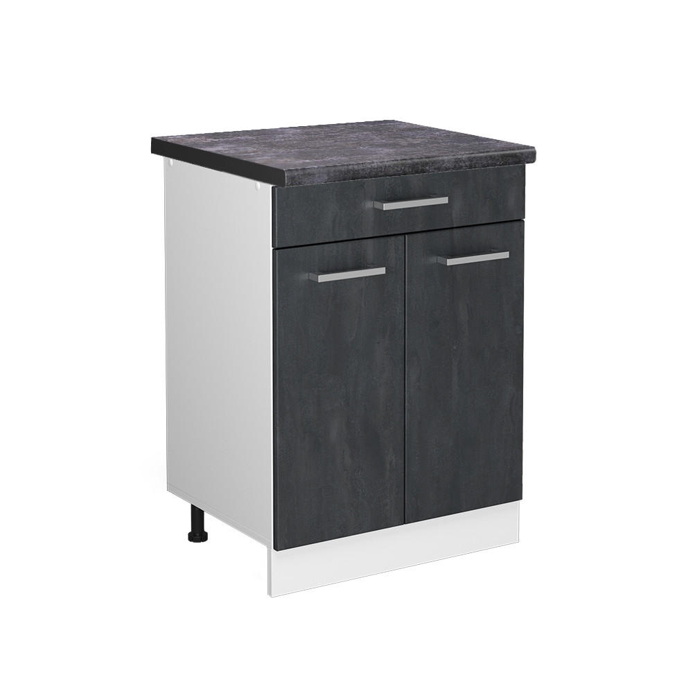 KÜCHENUNTERSCHRANK R-Line Schwarz Beton 60 cm AP Anthrazit - Schwarz/Weiß, Holzwerkstoff (60/81.6/60cm) - Vicco
