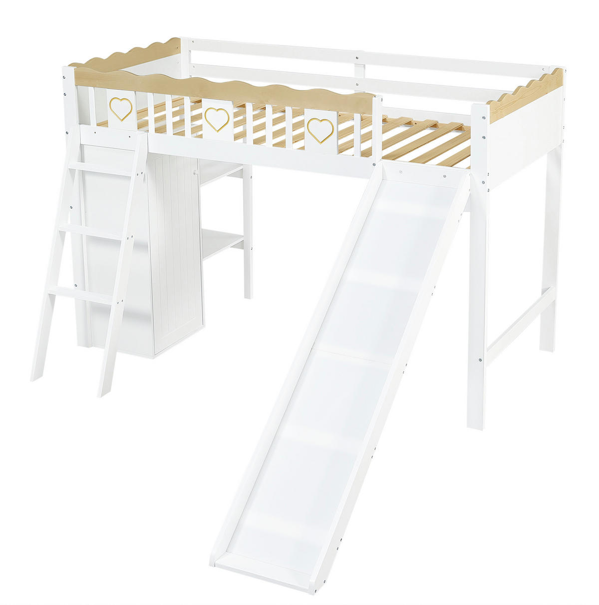 HOCHBETT 90/200 cm aus Kiefer und MDF mit Rutsche, Schrank und Ablage Weiß/Natur - Weiß, Holz (90/200cm) - Modenvie