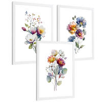 PLAKAT Sada 3 botanických uměleckých tisků. Květinové nástěnné umění. Moderní minimalistický květinový nástěnný PLAKAT. Velikost Bílý rám A3 - bílá, papír (29.7/42/3cm) - Nacnic