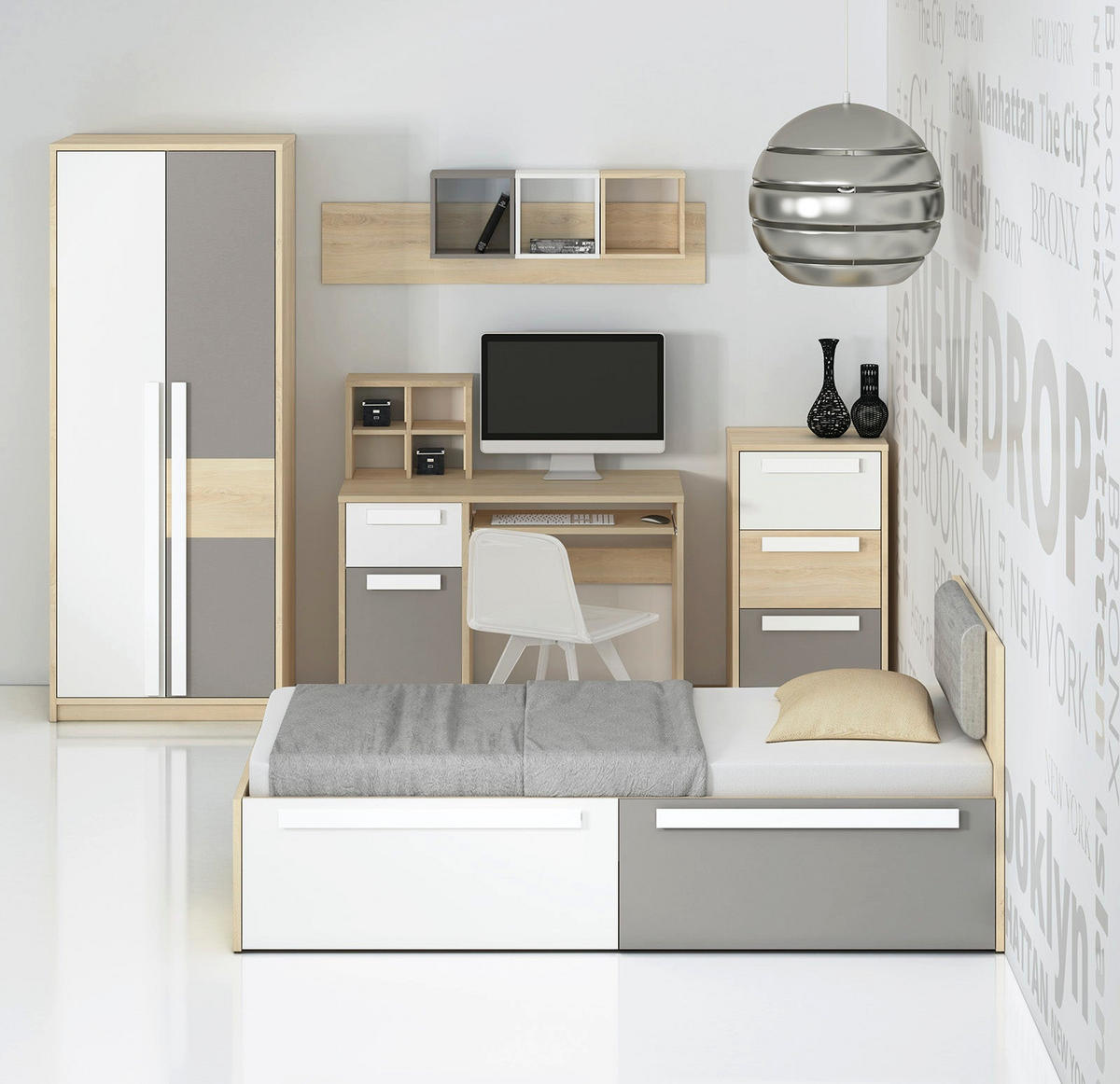 KLEIDERSCHRANK – DROP 0201 – 80 cm – Drop – Weiß - Weiß, Holzwerkstoff (80/199/55cm) - hi-markt