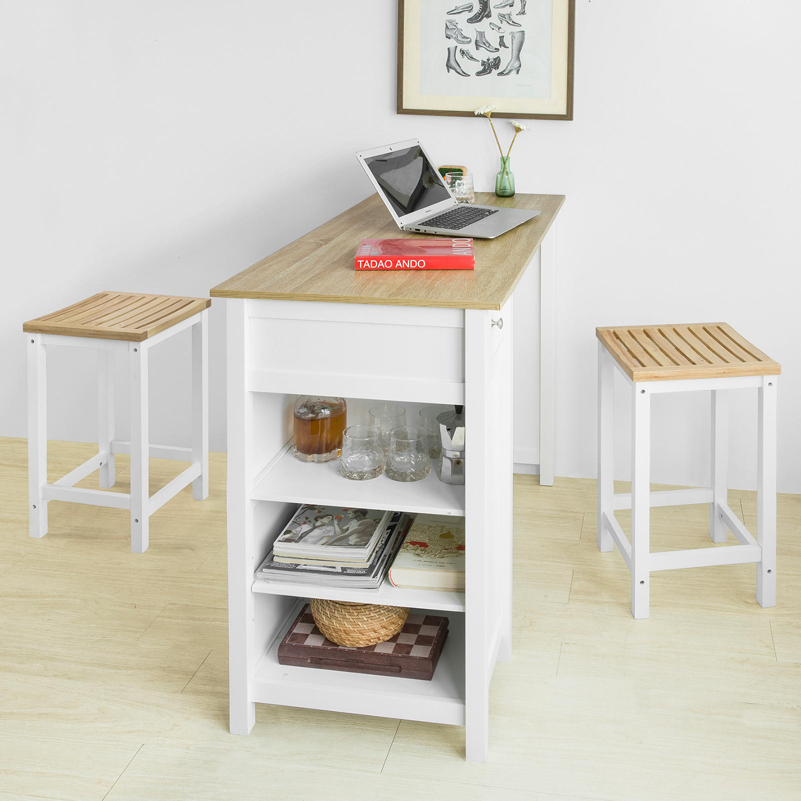 BARTISCH Weiß-Natur - Weiß, Holzwerkstoff (120/90/55cm) - SoBuy