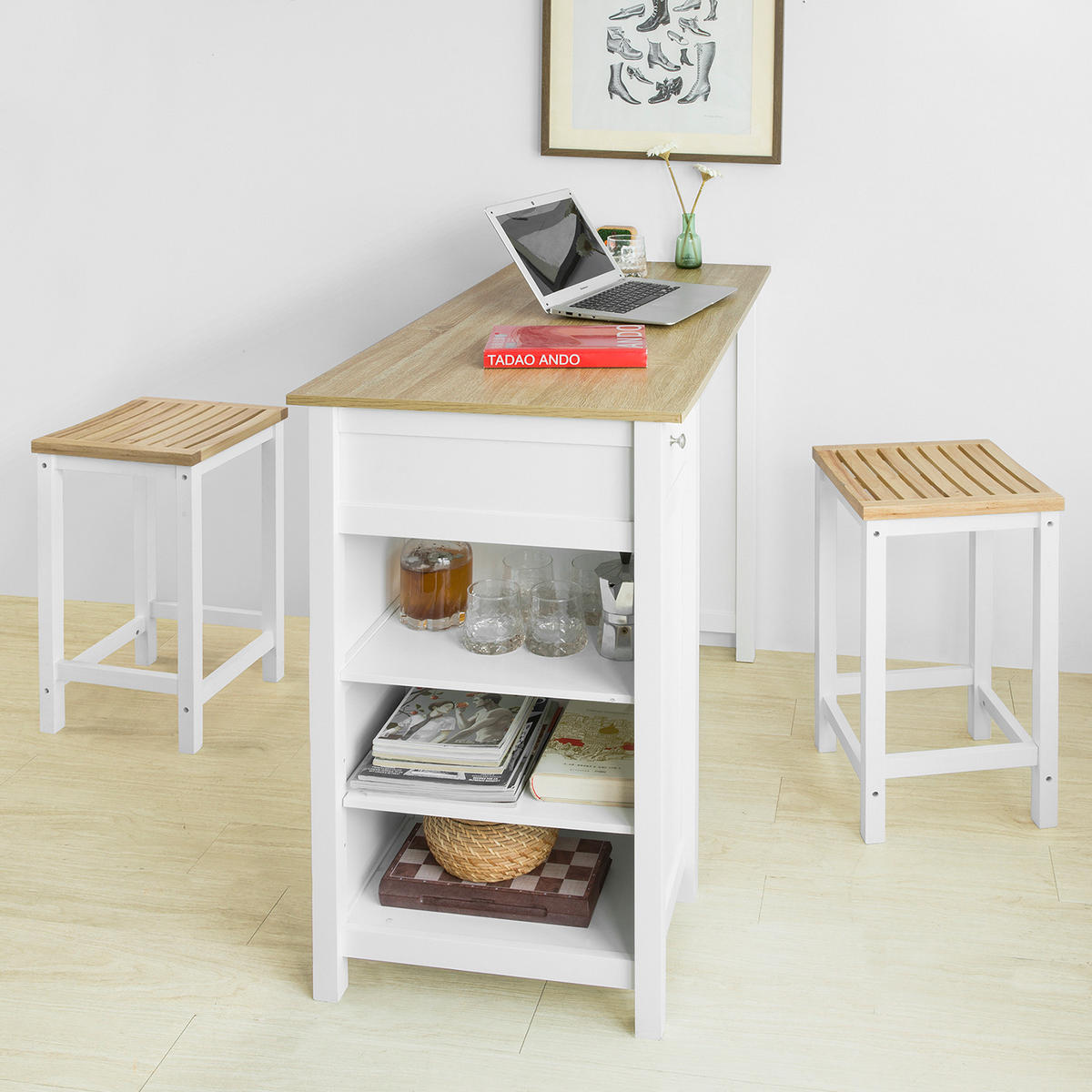 BARTISCH Weiß-Natur - Weiß, Holzwerkstoff (120/90/55cm) - SoBuy