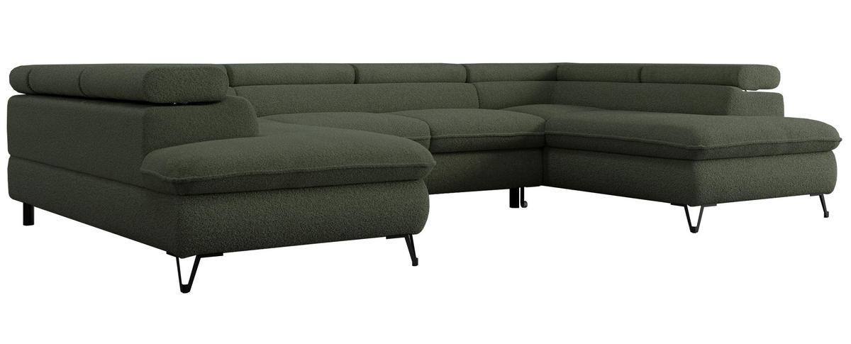 WOHNLANDSCHAFT PETER U Boucle Grün - Schwarz/Grün, Textil/Metall (346/76/208cm) - MKS