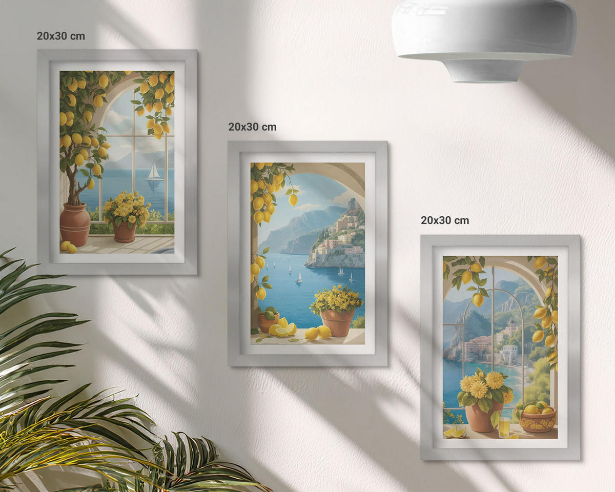 WANDBILDER 3er Set - 20x30 cm Silberner Rahmen - Meereslandschaften, Zitronen, Fenster - Silberfarben, Kunststoff (20/30cm) - ArtPrintCave