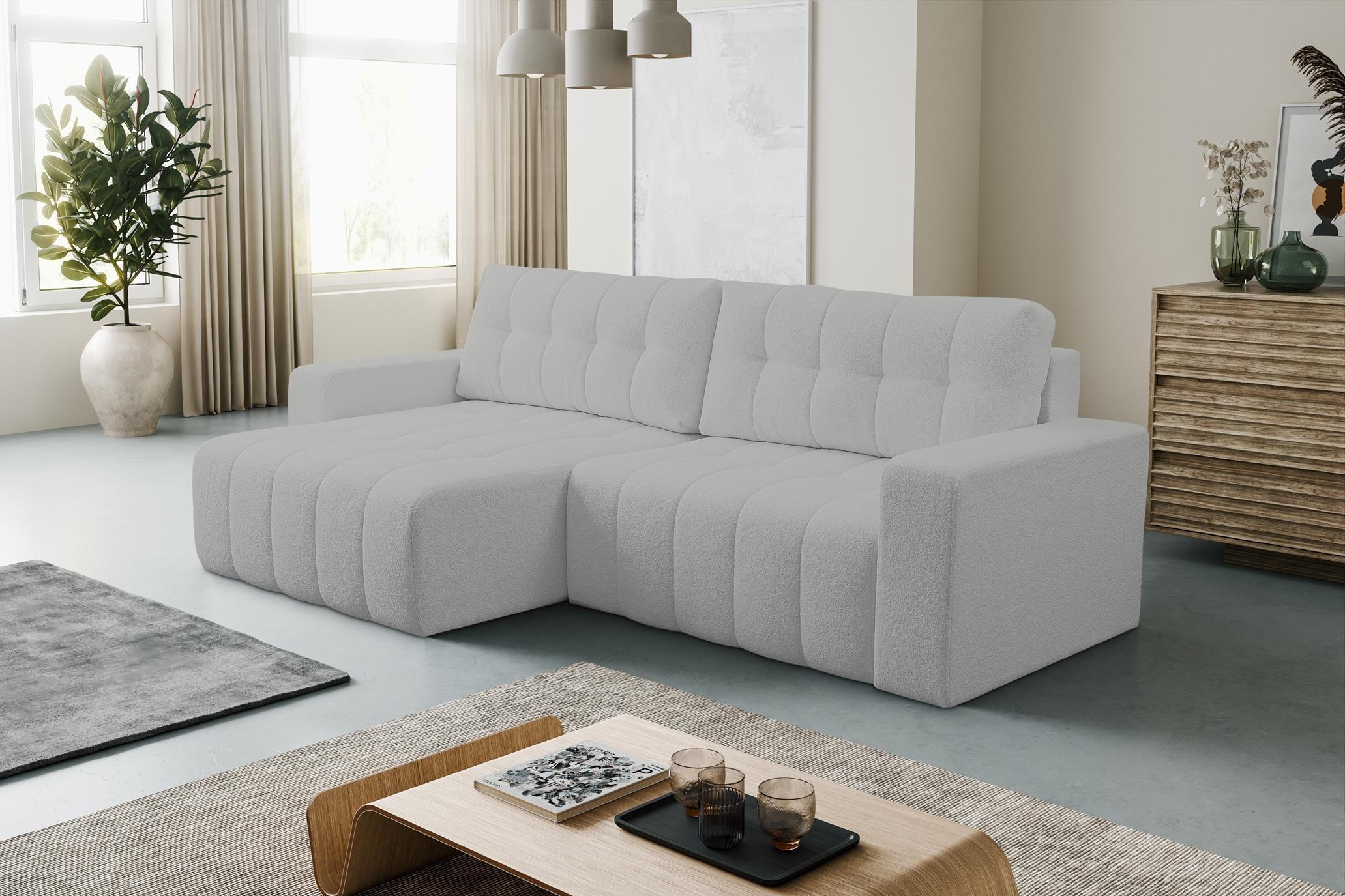 ECKSOFA Masina Hellgrau, Schlafsofa aus Veloursstoff - Hellgrau, Holzwerkstoff (245/143cm) - Bettso