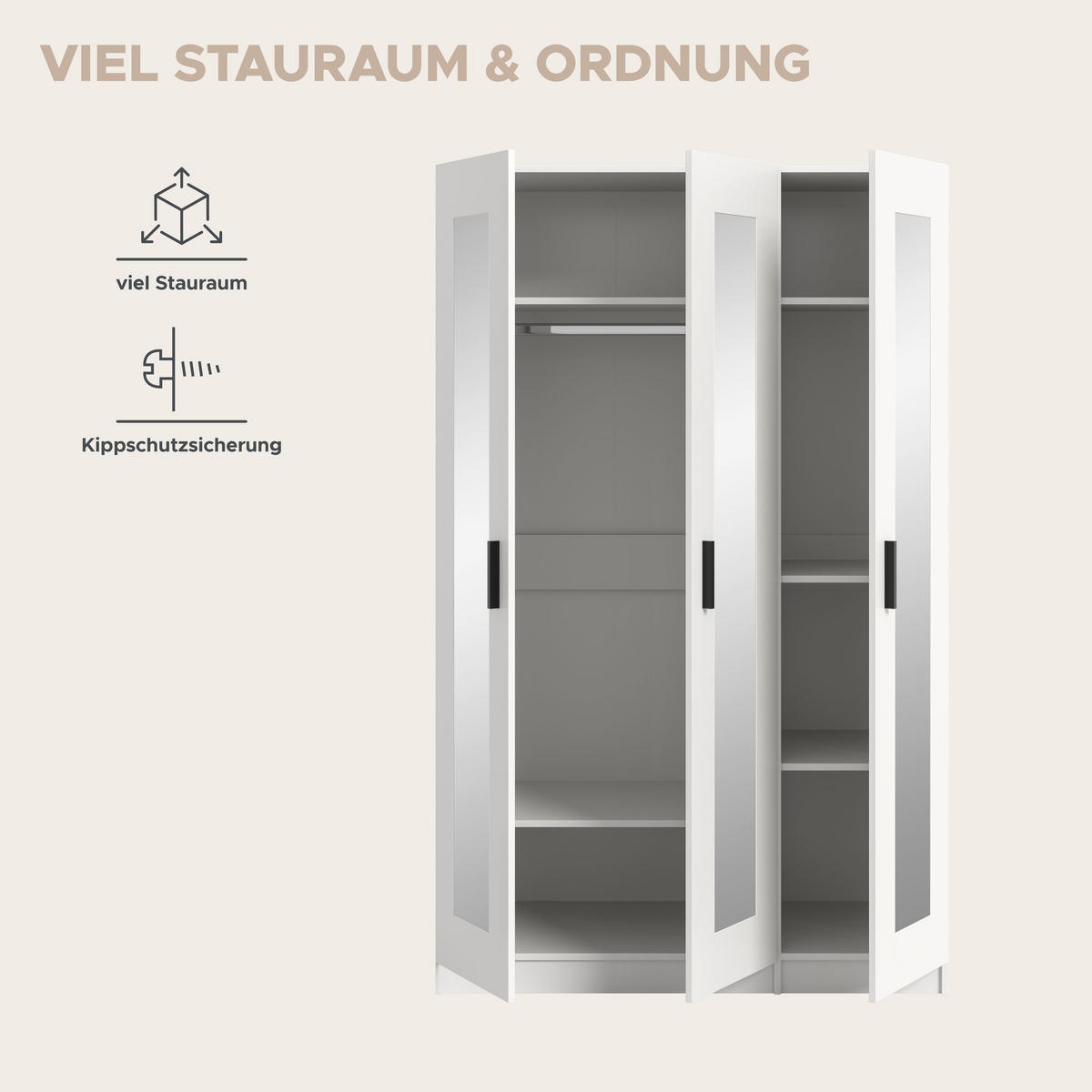 KLEIDERSCHRANK 3-türig VISBY (B/H/T: ca. 120/195/56 cm) in weiß/weiß - Weiß, Holzwerkstoff (120/195/56cm)