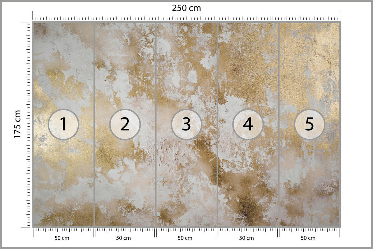 FOTOTAPETE für Wohnzimmer Modern Beton Gold Ornamente 250x175 - Beige/Braun, Papier (250/175cm) - Muralo
