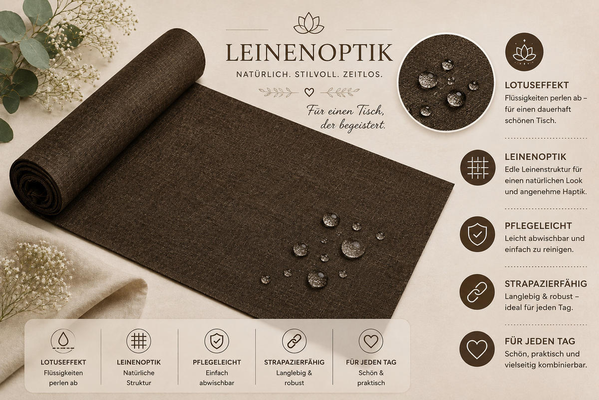 TISCHLÄUFER 40/100 cm Braun Leinenoptik - Braun, Textil (40/100cm) - TiborTex