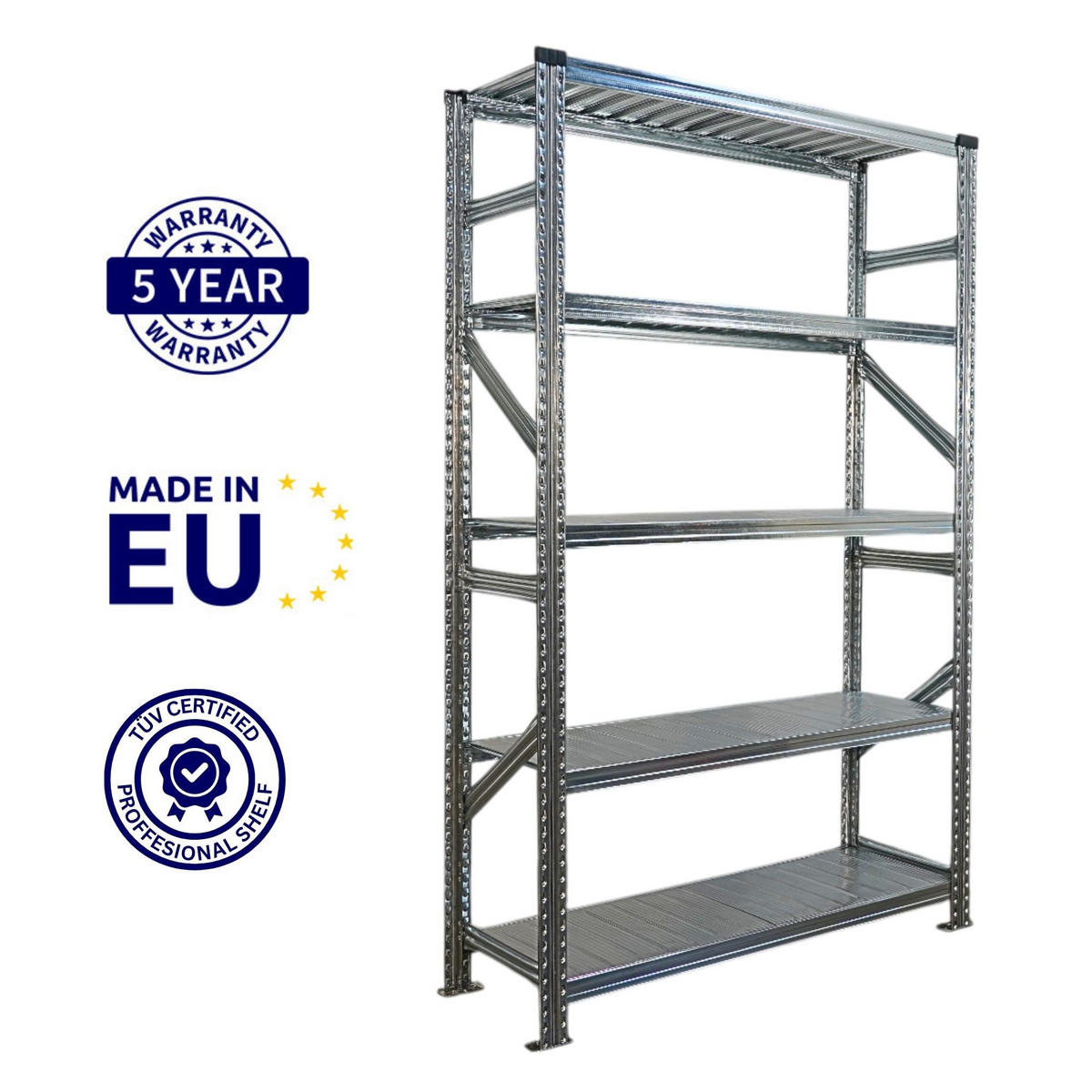 FACHBODENREGAL Proximo Stecksystem 200x360x50cm 5 Ebenen Fachlast 200 kg Beidseitig nutzbar Verzinkt - Silberfarben, Metall (360/200/50cm) - PROREGAL