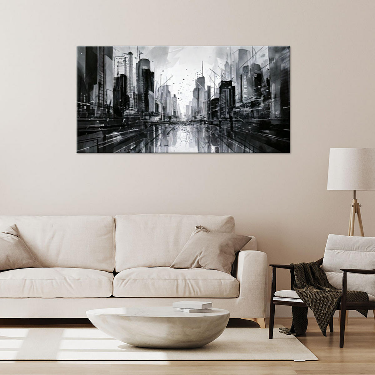 LEINWANDBILD Stadt Architektur Abstraktion Gebäude 80x40cm - Schwarz, Textil (80/40cm) - Feeby