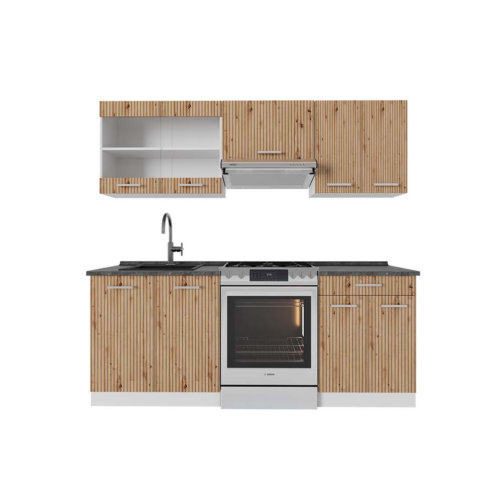 KÜCHENZEILE R-Line Artisan Eiche/Weiß 200 cm, AP Anthrazit - Eiche Artisan/Weiß, Holzwerkstoff (200/81.6/60cm) - Vicco