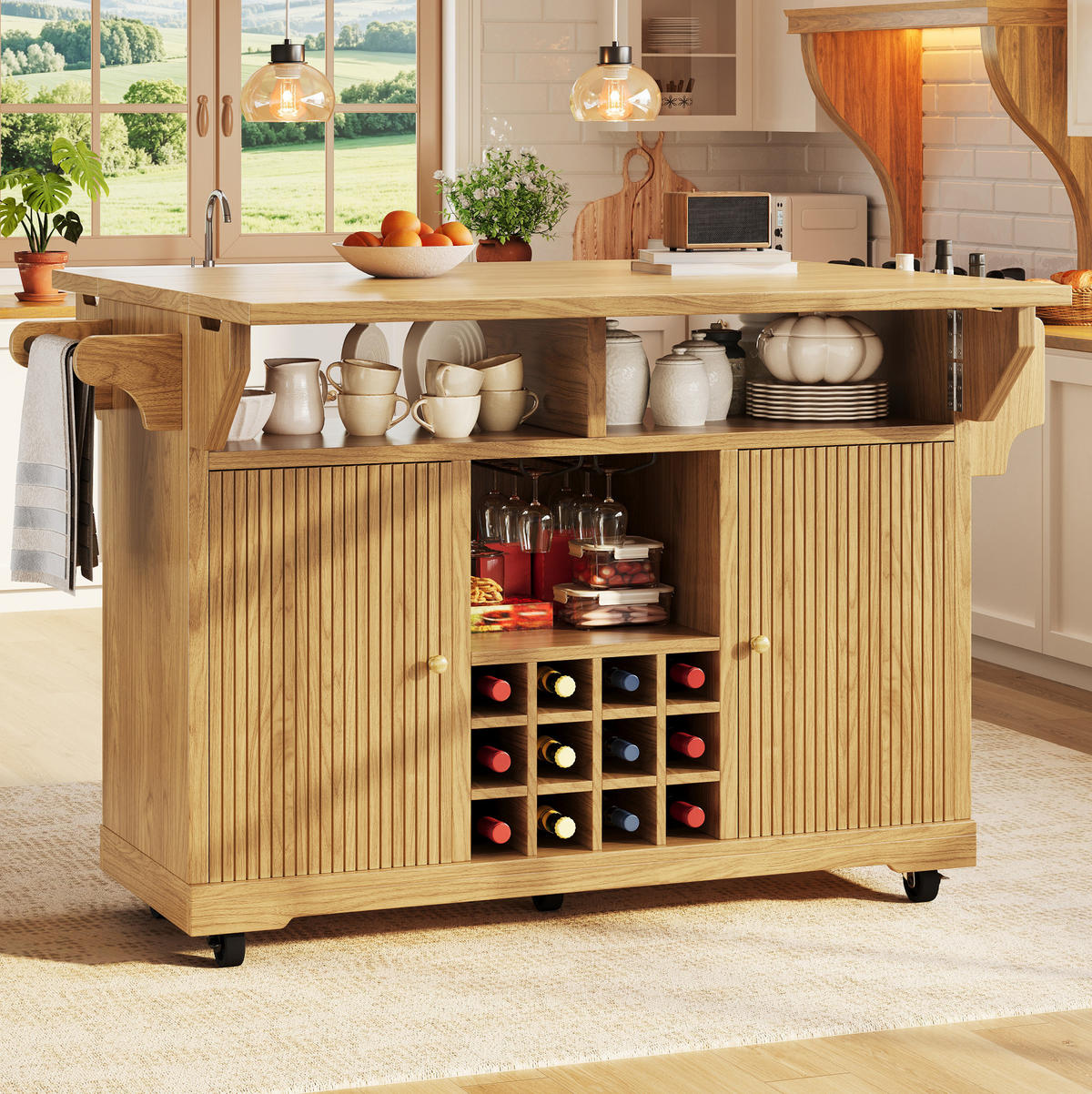 SERVIERWAGEN mit ausklappbaren Tischenden und Stauraum 142,5 cm Natural Wood - Naturfarben, Holz (80/95/142.5cm) - Beauniv