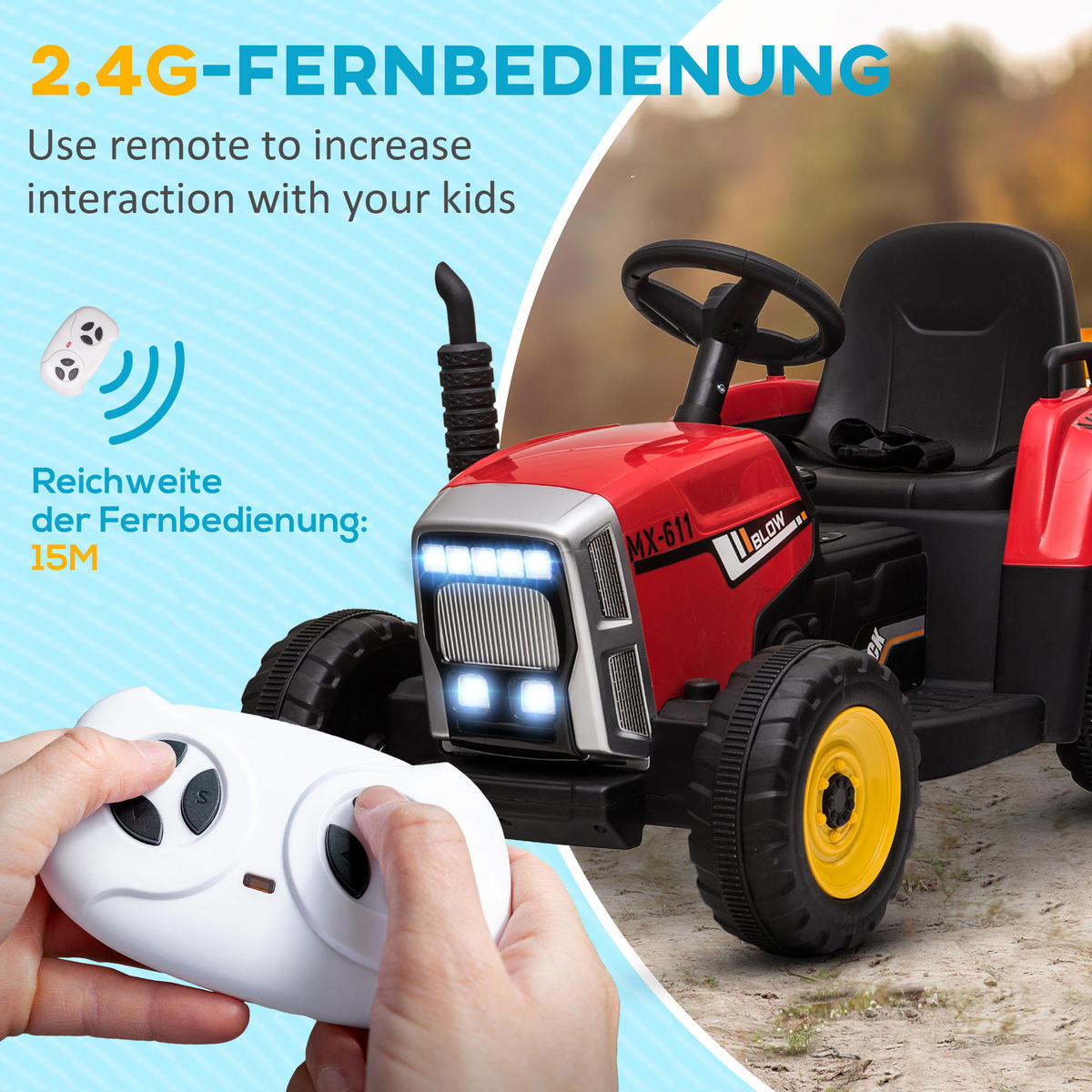 KINDER ELEKTROAUTO, Blau/Grün/Rot, Kunststoff+ Metall - Rot, Metall (136.5/50/52.5cm) - HOMCOM