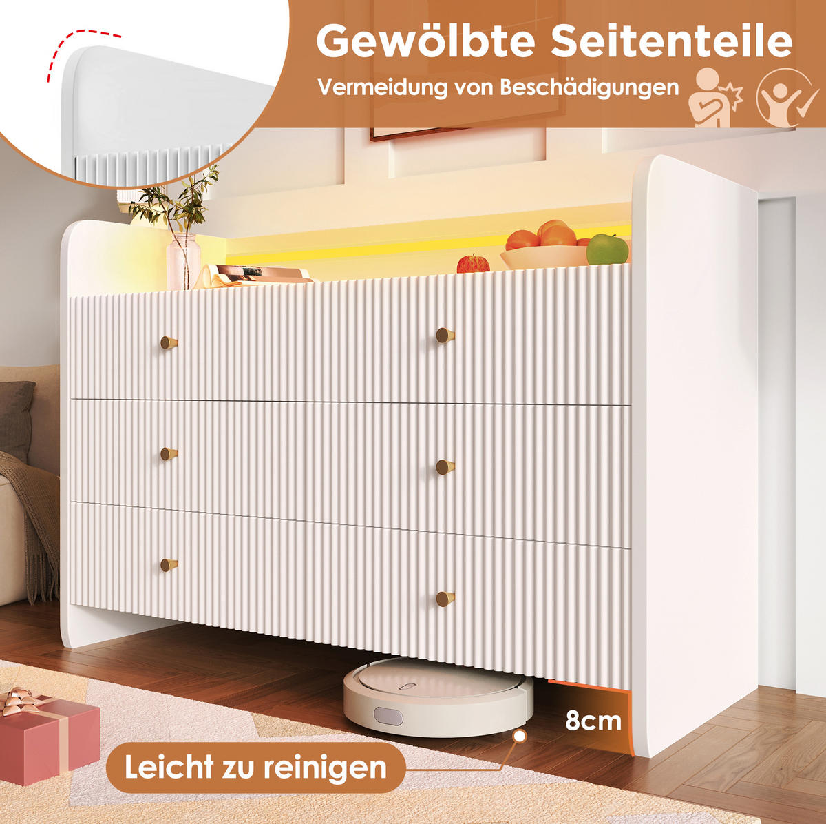SIDEBOARD 120/40/75 cm Weiß aus Metall und Spanplatte mit LED-Beleuchtung - Weiß, Holzwerkstoff (40/75/120cm) - OKMYHOME