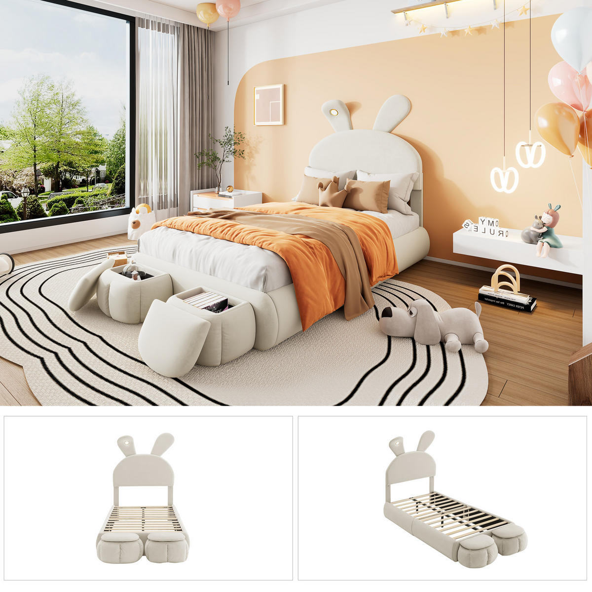 POLSTERBETT 90/200 cm Beige aus Samt mit LED-Beleuchtung - Beige, Textil (90/200cm) - OKMYHOME