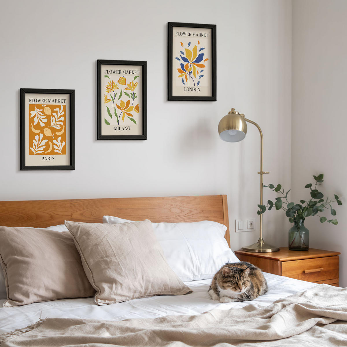 BILDER SET 3er Set - 20x30 cm Schwarzer Rahmen - Blumenposter Paris Mailand London - Schwarz, Kunststoff (20/30cm) - TULUP