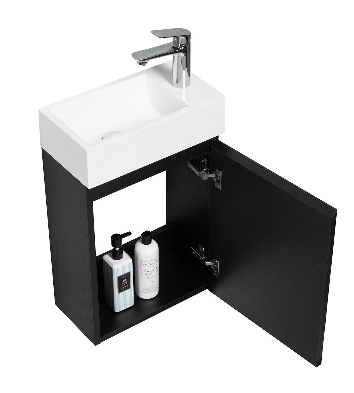 GÄSTE-WC-MÖBELSET Angela 2 Teile Schwarz Holz - 40 x 22 x 64 cm - Schwarz, Holz (40/52/22cm) - Badplaats