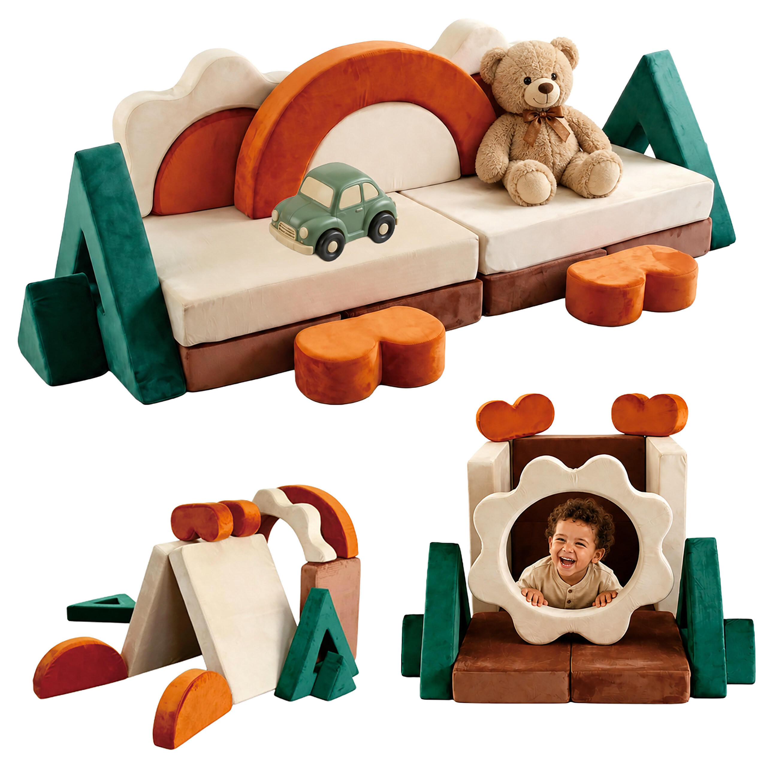 KINDERSPIELSOFA Bunt 18-tlg. modular - Multicolor, Kunststoff/Textil (194/53/66cm) - Relaxdays