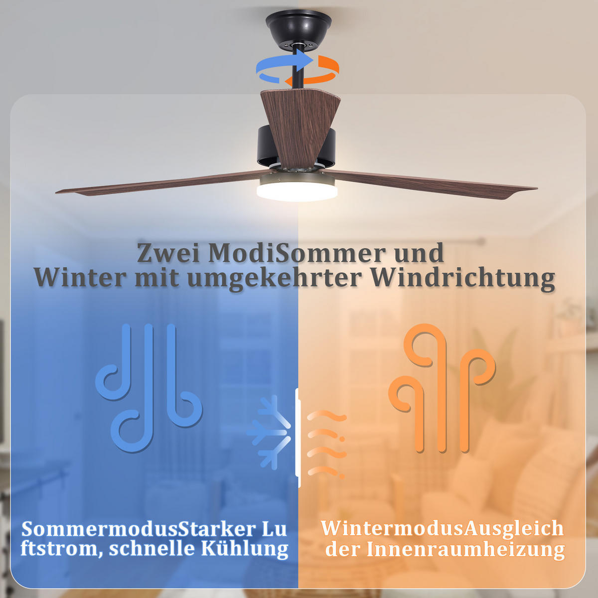 DECKENVENTILATOR mit Beleuchtung Qarvel 131/15/40 cm - Braun, Kunststoff/Metall (131/15/40cm) - ZMH